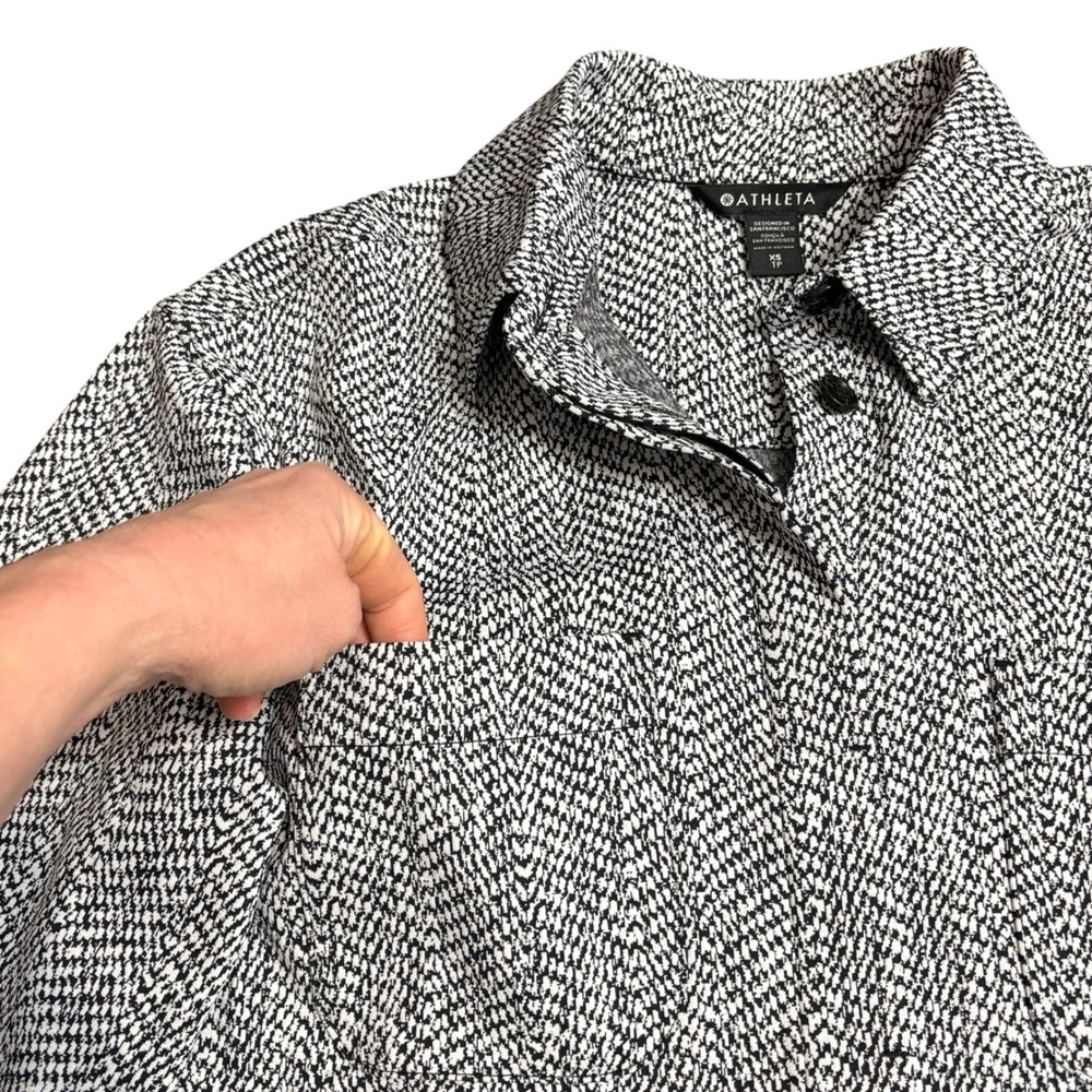 Athleta Black White Herringbone Oversized Button Up Braiden Shirt Jacket Sz XS - Picture 9 of 14